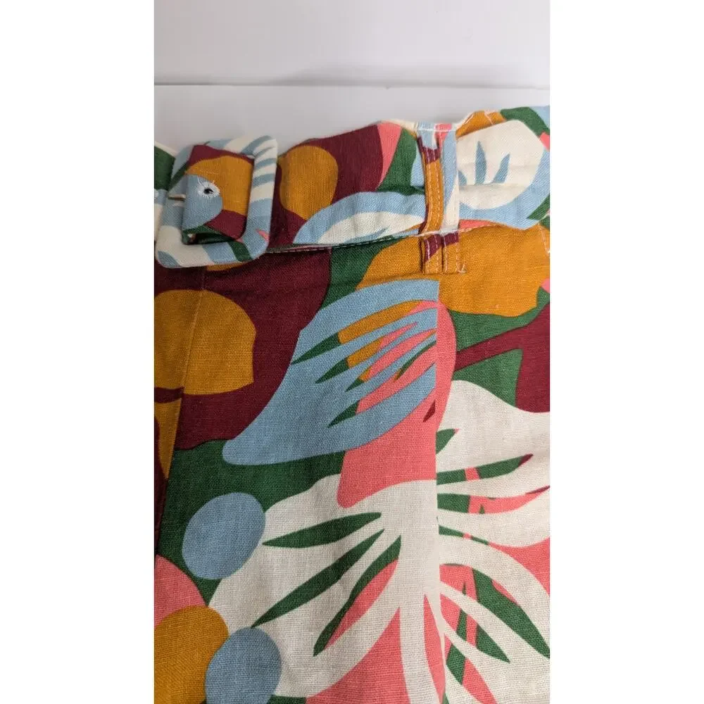 Maison de Amile floral tropical linen blend shorts belted size 2